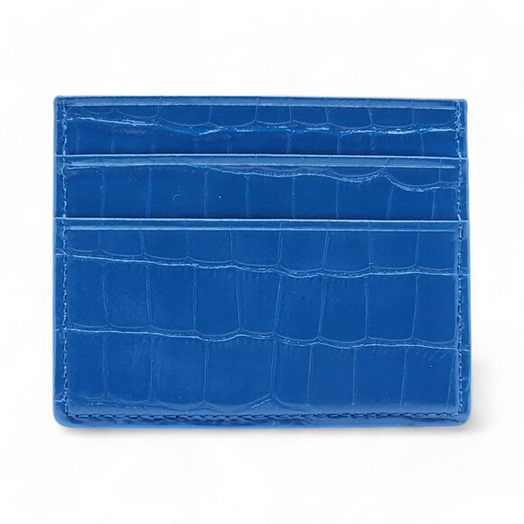 Rockertype Cardholder Wallet Crocodile Embossed Italian Leather Blue - Picture 2 of 4